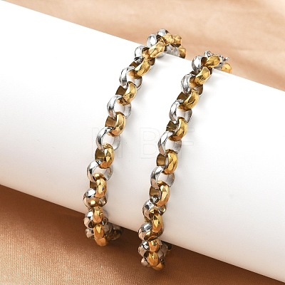 7MM Two Tone 304 Stainless Steel Rolo Chain Necklaces for Women Men NJEW-Z115-01GP-1