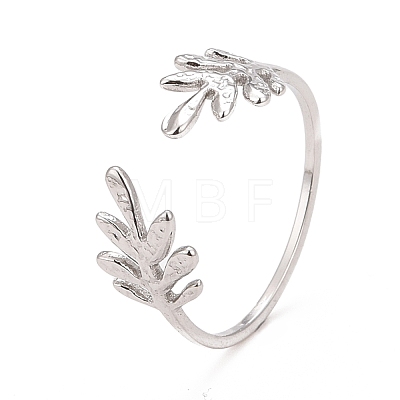 Non-Tarnish 304 Stainless Steel Leaf Open Cuff Ring for Women RJEW-C025-24P-1