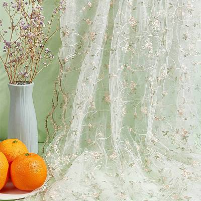 Flower Pattern Polyester Mesh Fabric DIY-WH0453-06B-1