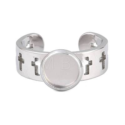 Hollow Cross 304 Stainless Steel Cuff Ring Components SA-CBA098D-02P-A-1