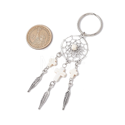 Woven Net/Web with Feather Alloy Gemstone Keychain KEYC-JKC01180-02-1