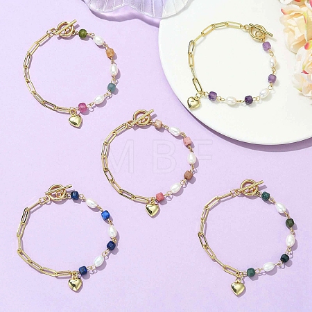 Heart Brass Charm Bracelets BJEW-JB13610-1