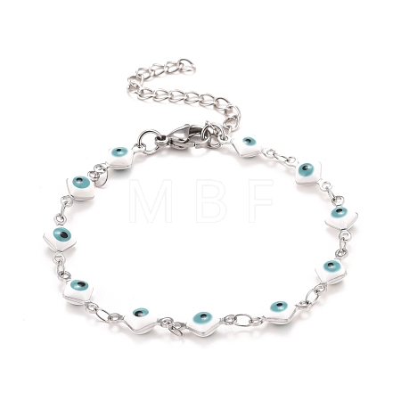 Enamel Rhombus with Evil Eye Link Chains Bracelet BJEW-P271-03P-02-1