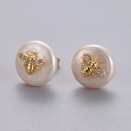 Natural Pearl Stud Earrings EJEW-L231-20G-1