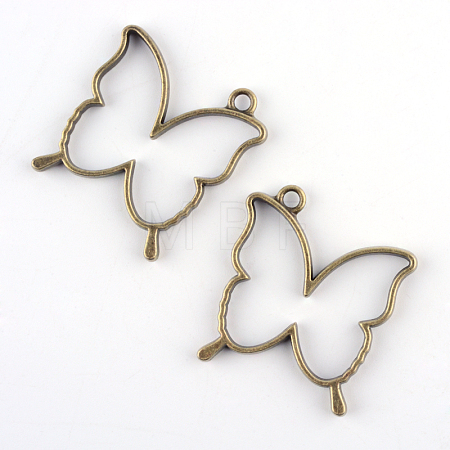 Rack Plating Alloy Butterfly Open Back Bezel Pendants PALLOY-S047-34F-FF-1