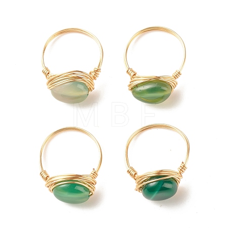 Natural Agate Oval Finger Rings RJEW-JR00441-03-1