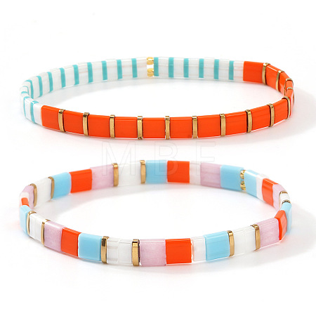 2Pcs Bohemian Glass Seed Beads Stretch Bracelets for Women RZ0109-3-1