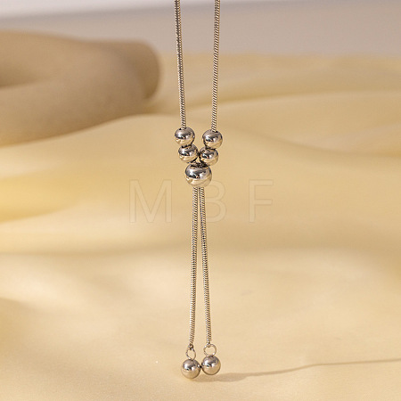 304 Stainless Steel Round Ball Round Snake Chain Slider Lariat Necklaces for Women WGEACE5-02-1