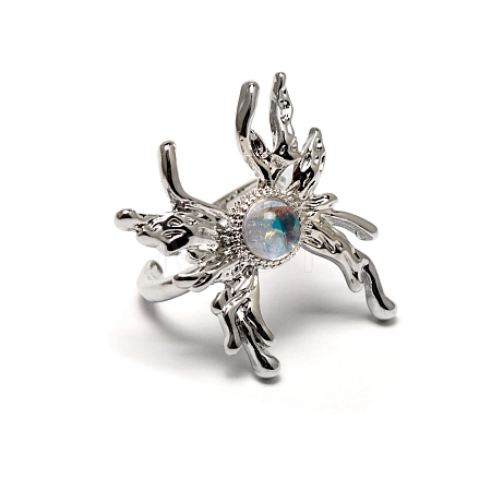 Butterfly Glass Imitation Moonstone Cuff Rings PW-WG927B8-01-1-1