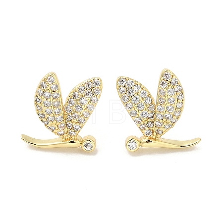 Rack Plating Brass Micro Pave Clear Cubic Zirconia Stud Earrings for Women EJEW-M260-17G-1