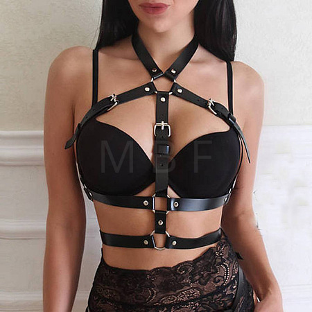 PU Leather & Alloy Harness Chest Waist Chain for Women WGB91D6-01-1