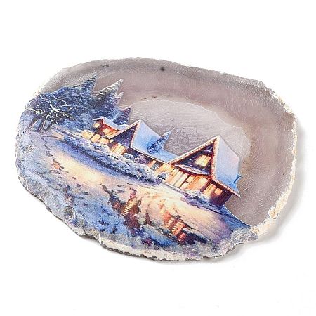 Printed Natural Agate Slice Stone Ornament DJEW-M011-04I-1