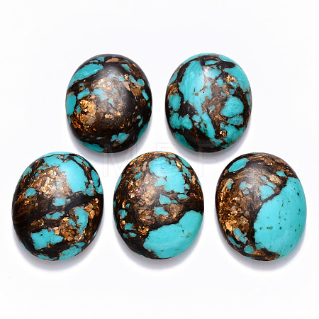 Assembled Synthetic Bronzite and Synthetic Turquoise Cabochons G-R457-03-1