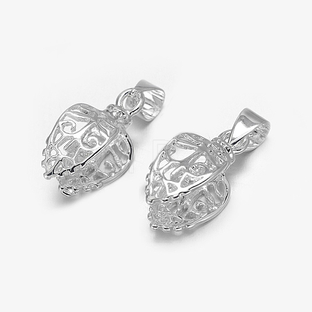 Filigree Leaf Rack Plating Brass Pendant Pinch Bails KK-L102-16S-1