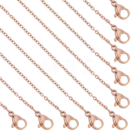 PVD Vacuum Plating Classic Plain 304 Stainless Steel Mens Womens Cable Chain Necklaces STAS-UN0017-38RG-B-1