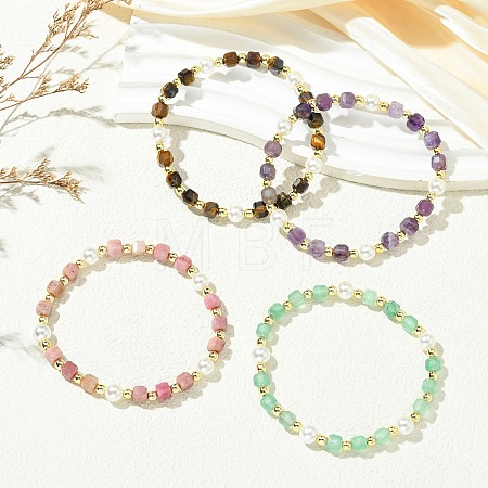 Natural Gemstone & Non-magnetic Synthetic Hematite & Shell Pearl Beaded Bracelets for Women BJEW-JB13892-1