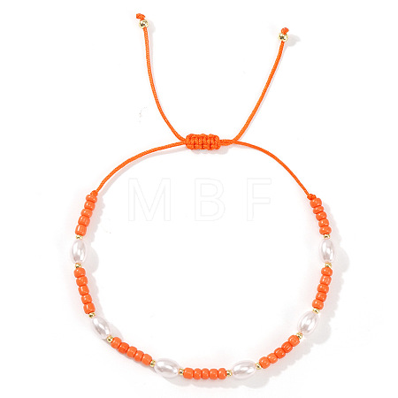 Glass Seed Bead & Plastic Imitation Pearl Beads Braided Bracelets for Women JS2905-2-1