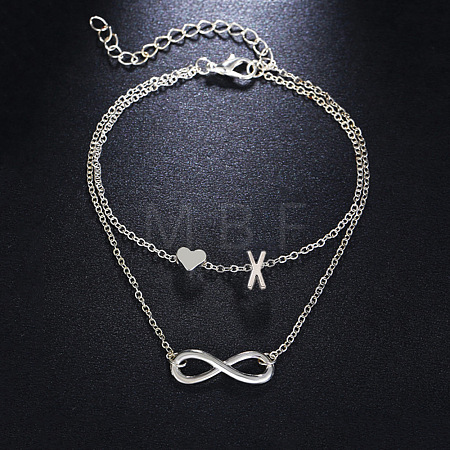 Alloy Infinity Heart Initial Charm Double Layer Anklets for Women FS-WG74AE6-24-1