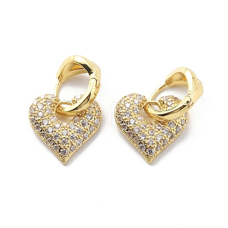 Clear Cubic Zirconia Heart Dangle Hoop Earrings EJEW-G333-01G-1-1