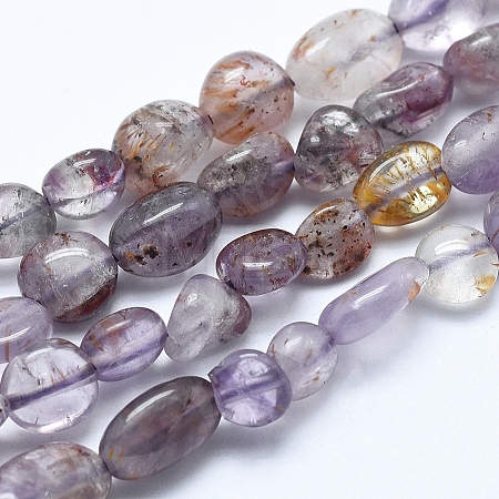 Natural Purple Phantom Quartz Purple Lodolite Quartz Beads Strands X-G-E483-69-1