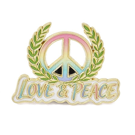 Word Love & Peace with Olive Branch & Peace Sign Enamel Brooches AL-I001-01G-04-1