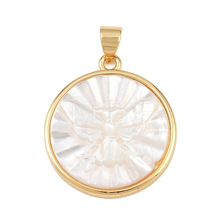 Natural White Shell Flat Round Pendants KK-F919-42B-G-1