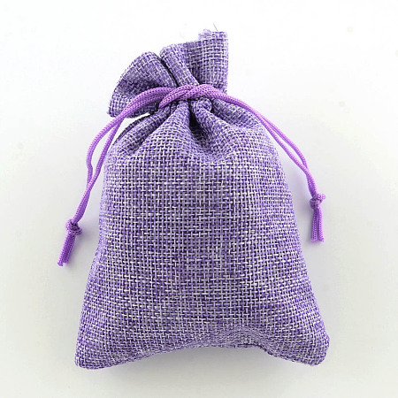 Polyester Imitation Burlap Packing Pouches Drawstring Bags X-ABAG-R004-14x10cm-08-1