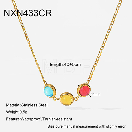 304 Stainless Steel Pave Cubic Zirconia Triple Flat Round Beads Pendant Necklaces WG0FD01-02-1