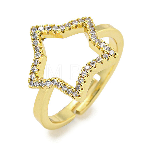Star Rack Plating Brass Micro Pave Cubic Zirconia Adjustable Rings for Women RJEW-F162-13G-1