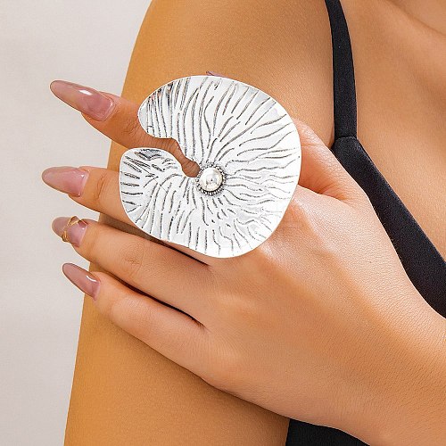 Lotus Leaf Alloy Open Cuff Rings for Women RJEW-S412-02AS-1