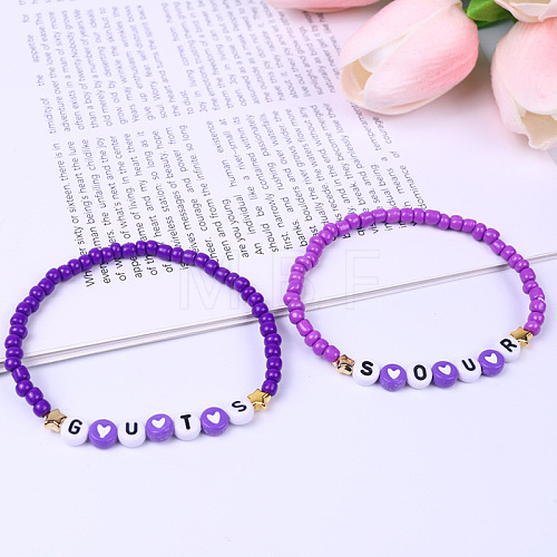 New Purple Soft Ceramic Letter Stretch Bracelets UA6980-2-1