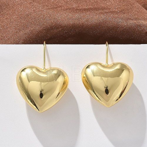 Heart Brass Dangle Earrings EJEW-B132-03G-1