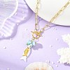 Ocean Natural Larimar & Whtie Shell Fish Pendant Brass Paperclip Chain Necklaces with OT Clasps for Women NJEW-JN06475-1