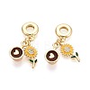 Brass Micro Pave Clear Cubic Zirconia and Enamel European Dangle Charms KK-T079-68G-1
