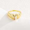 Brass Micro Pave Colorful Cubic Zirconia Cuff Open Rings FS-WG163C1-25-1