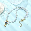 Brass Enamel Fish and Natural Pearl Rice Pendant Natural Blue Lace Agate Nuggets Beaded Necklaces for Women NJEW-JN06357-02-1