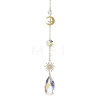 Glass Crystal Balls & Brass Sun Moon Pendant Ornament HJEW-JM02158-4