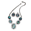 Oval Alloy & Paua Shell Pendant Necklace & Dangle Earring Sets FS-WG1A0FD-01-4
