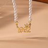 Alloy Crown Birth Year Pendant Imitation Pearl Round White Beaded Necklaces for Women FS-WG173C9-32-1