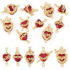 10Pcs 5 Styles Brass with Glass Dark Red Sacred Heart Connector Charms KK-TA0008-63-2