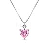 Rhodium Plated 925 Sterling Silver Pave Clear & Pink Cubic Zirconia Box Chain Heart Pendant Necklaces for Women NJEW-Q342-12P-1