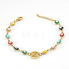 Colorful 304 Stainless Steel & Evil Eye Enamel Flat Round Link Bracelets FS-WGB13F5-26-1