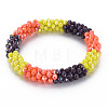 Crochet Glass Beads Braided Stretch Bracelet BJEW-T016-08B-1