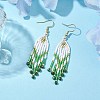 Woven Seed Beads & Natural Fuchsite Tassel Earrings EJEW-MZ00154-02-2