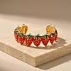 304 Stainless Steel Enamel Red Strawberry Open Cuff Bangles for Women WG62D08-01-3