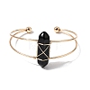 Brass Wire Wrapped Natural Obsidian Hexagon Point Cuff Bangles for Women BJEW-L719-01G-04-4