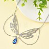 304 Stainless Steel & Blue Glass Pendant Necklaces NJEW-TA00253-1