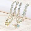 Saint Patrick's Day Natural Flower Amazonite Clover Pendant Round Beaded Necklaces with Brall Heart OT Clasps NJEW-G202-02G-03-1