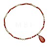 Natural Red Jasper Flat Teardrop Pendant Round Gems and Cube Glass Beaded Long Necklaces for Women FS-WG9FE58-05-2