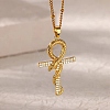 Brass Micro Pave Clear Cubic Zirconia Snake Wrapped Ankh Cross Pendant Necklaces NJEW-S446-01G-1